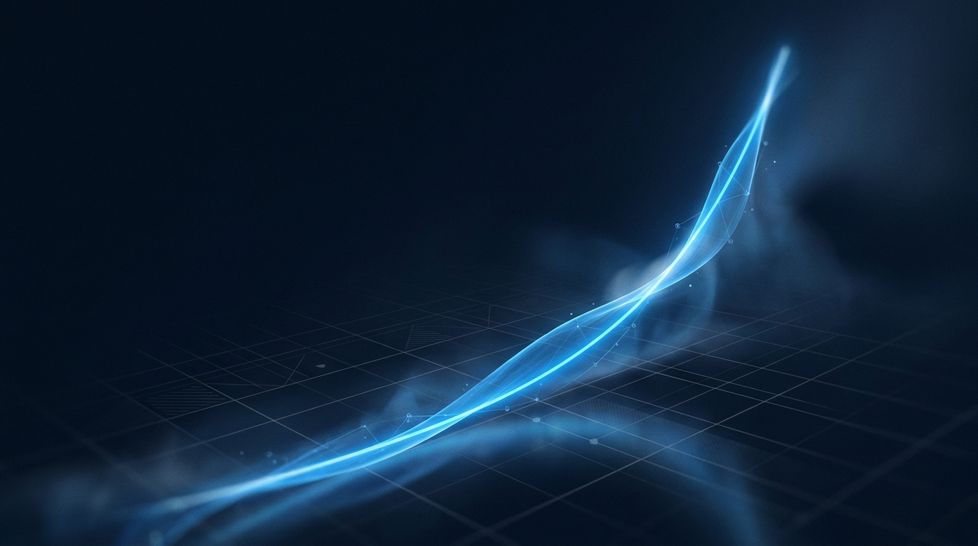 A rising azure curve across a dark navy grid, representing compensation shift